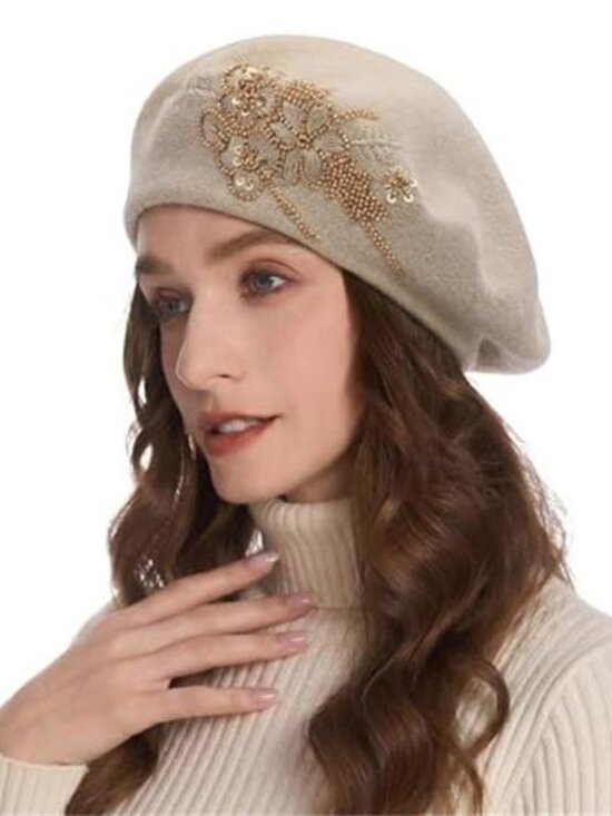Women\'s French Beret Hat Reversible Knitted Thickened Warm Cap main image 5